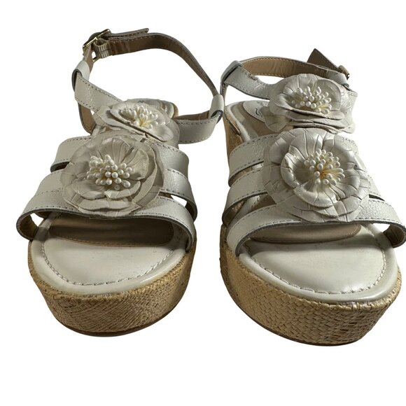 Strictly Comfort Womens 7.5 White Leather Platform Wedge Heels Peep Toe Sandals - Picture 4 of 6